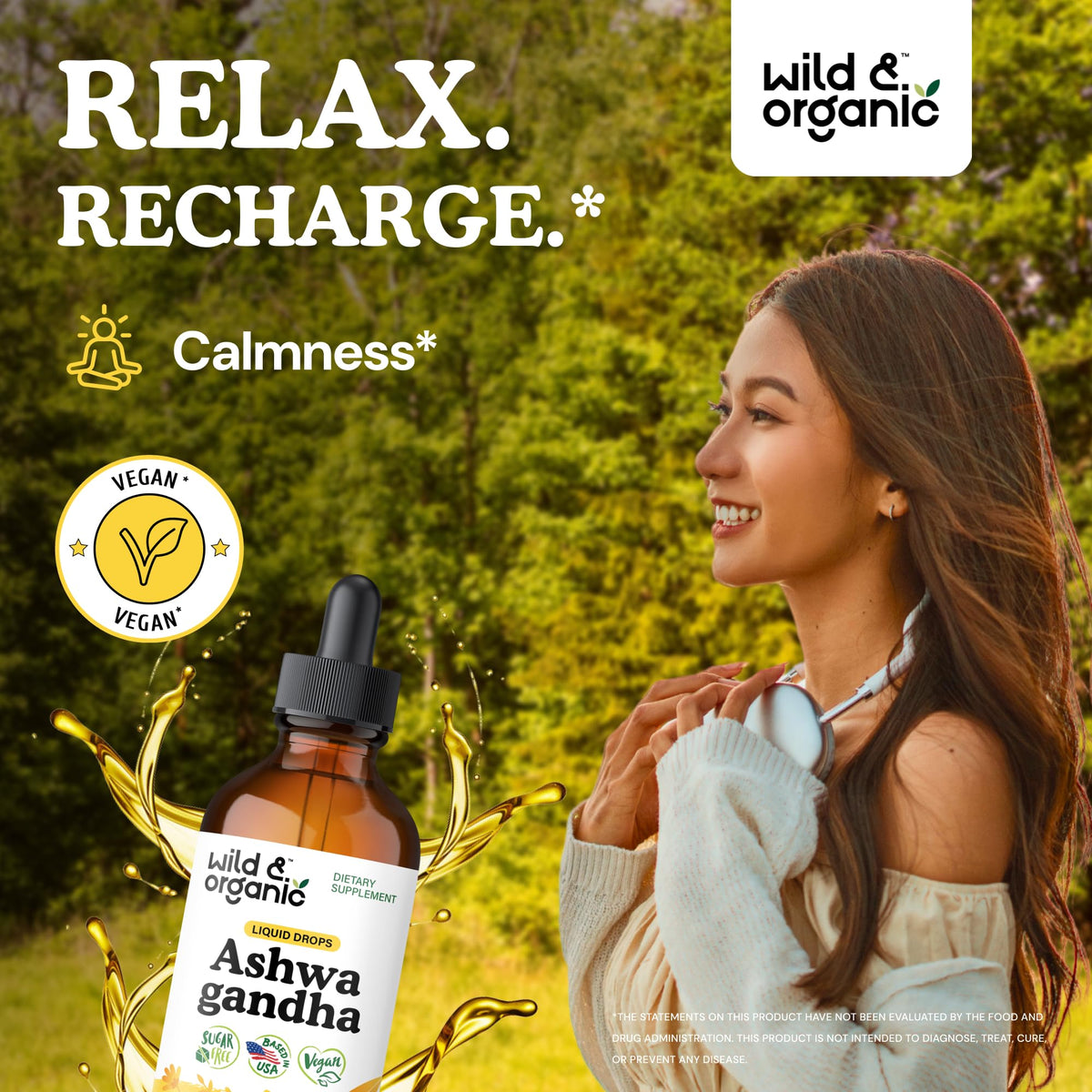 Wild & Organic Ashwagandha Drops - Mood Support & Positive Energy - 500 mg Ashwagandha for Women & Men - Add to Tea Liquid Extract for Relaxation - Non-GMO, Sugar & Alcohol-Free Tincture - 4 fl oz Wild & OrganicBuy Supplements Australia