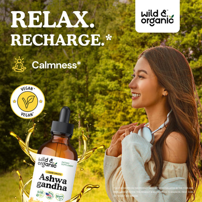 Wild & Organic Ashwagandha Drops - Mood Support & Positive Energy - 500 mg Ashwagandha for Women & Men - Add to Tea Liquid Extract for Relaxation - Non-GMO, Sugar & Alcohol-Free Tincture - 4 fl oz Wild & OrganicBuy Supplements Australia
