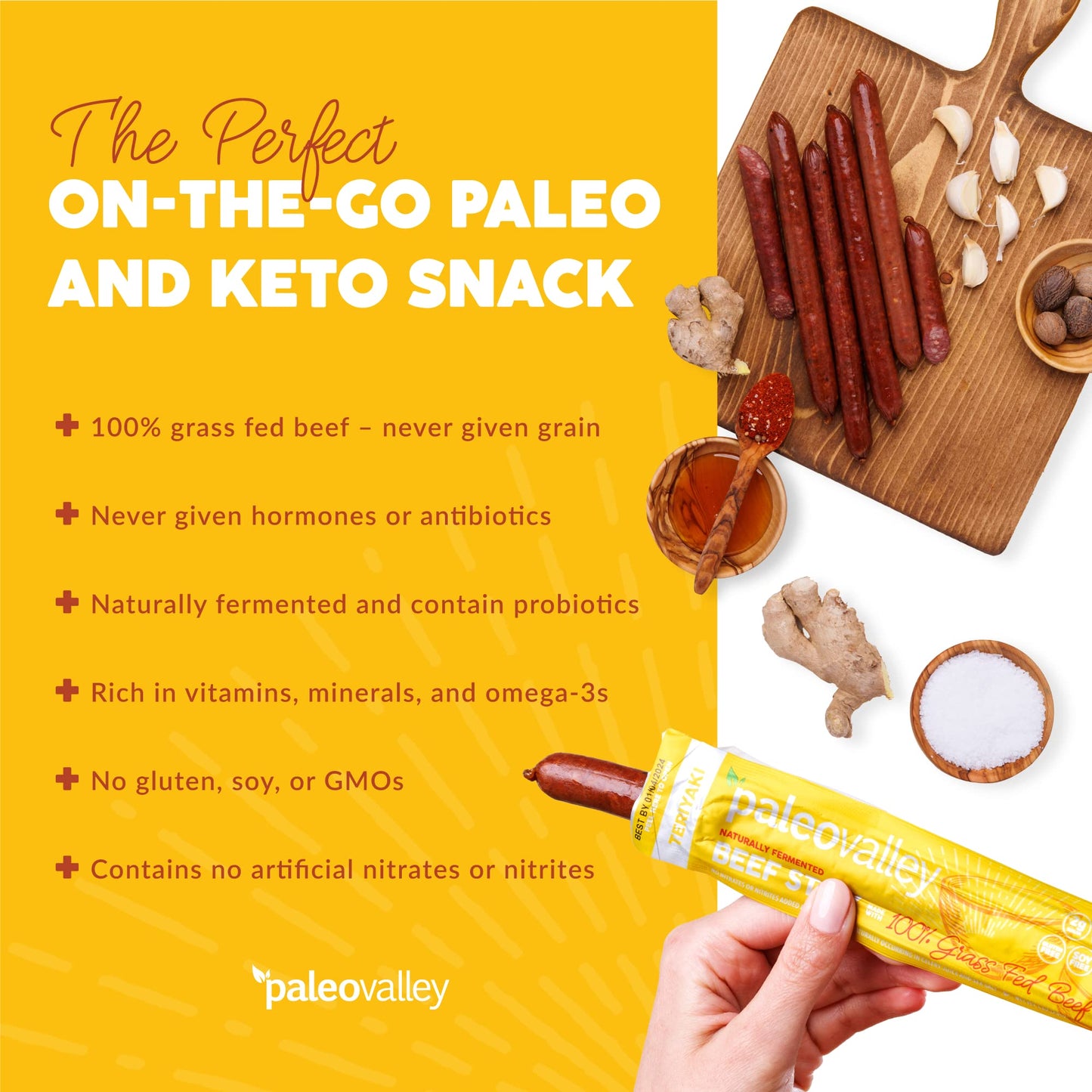 Paleovalley 100% Grass Fed Teriyaki Beef Sticks - Delicious Gluten Free Beef Snack - High Protein Keto Friendly PaleovalleyBuy Supplements Australia