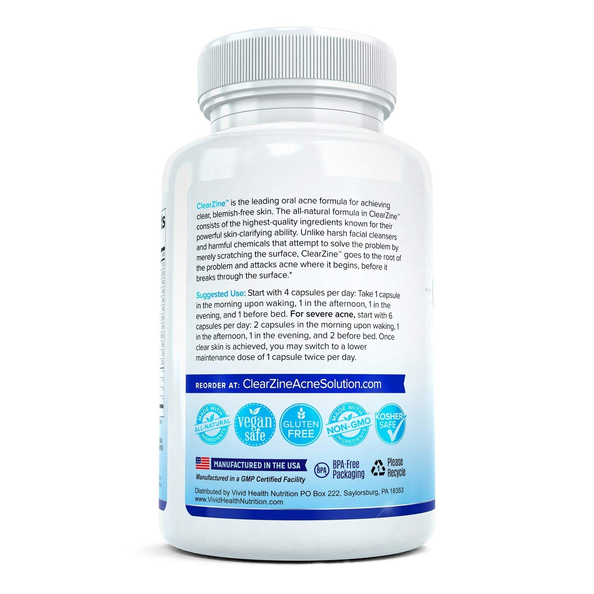 ClearZine Acne Pills for Teens & Adults | Clear Skin Supplement, Vitamins for Hormonal & Cystic Acne | Stop Breakouts, Oily Skin and Zits, 90 Caps ClearZineBuy Supplements Australia