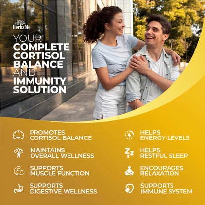 Cortisol Balance and Immune Support Supplement with Ashwagandha, Irish Sea Moss, Black Seed, Vitamin D and Magnesium Complex | Mood Enhancer | Immunity Booster | Stress Relief Pills | 90 Capsules HerbaMeBuy Supplements Australia