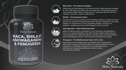 Heka Naturals Male Botanical Complex | 90 Capsules with Ashwagandha, Maca Root, Fenugreek & Shilajit | Traditional Plant-Based Ingredients for Active Lifestyles | Food Supplement Heka Naturals buy supplements Au