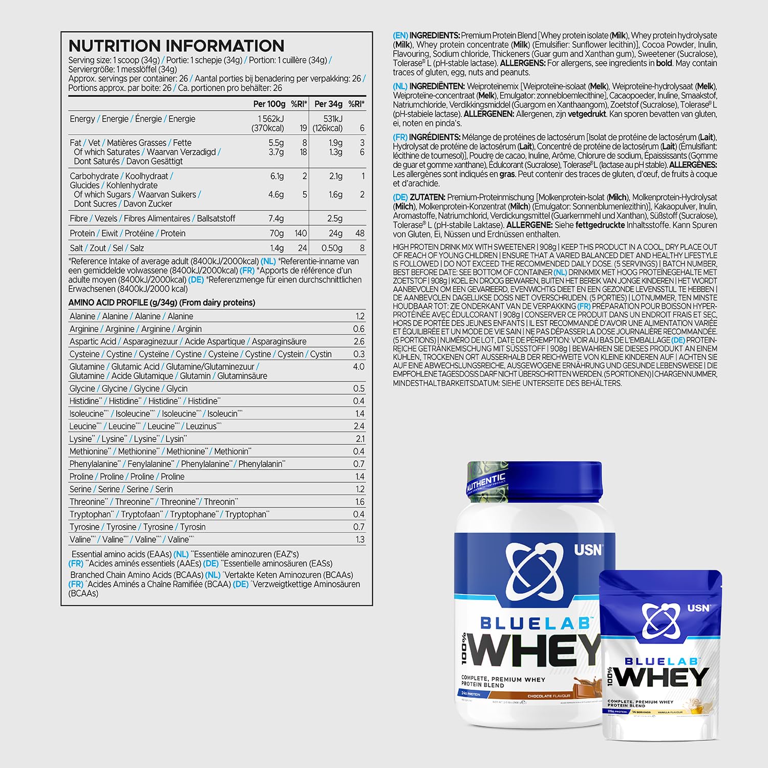 USN Blue Lab Whey Protein Powder: Chocolate - Whey Protein 2kg - Post-Workout USNBuy Supplements Australia