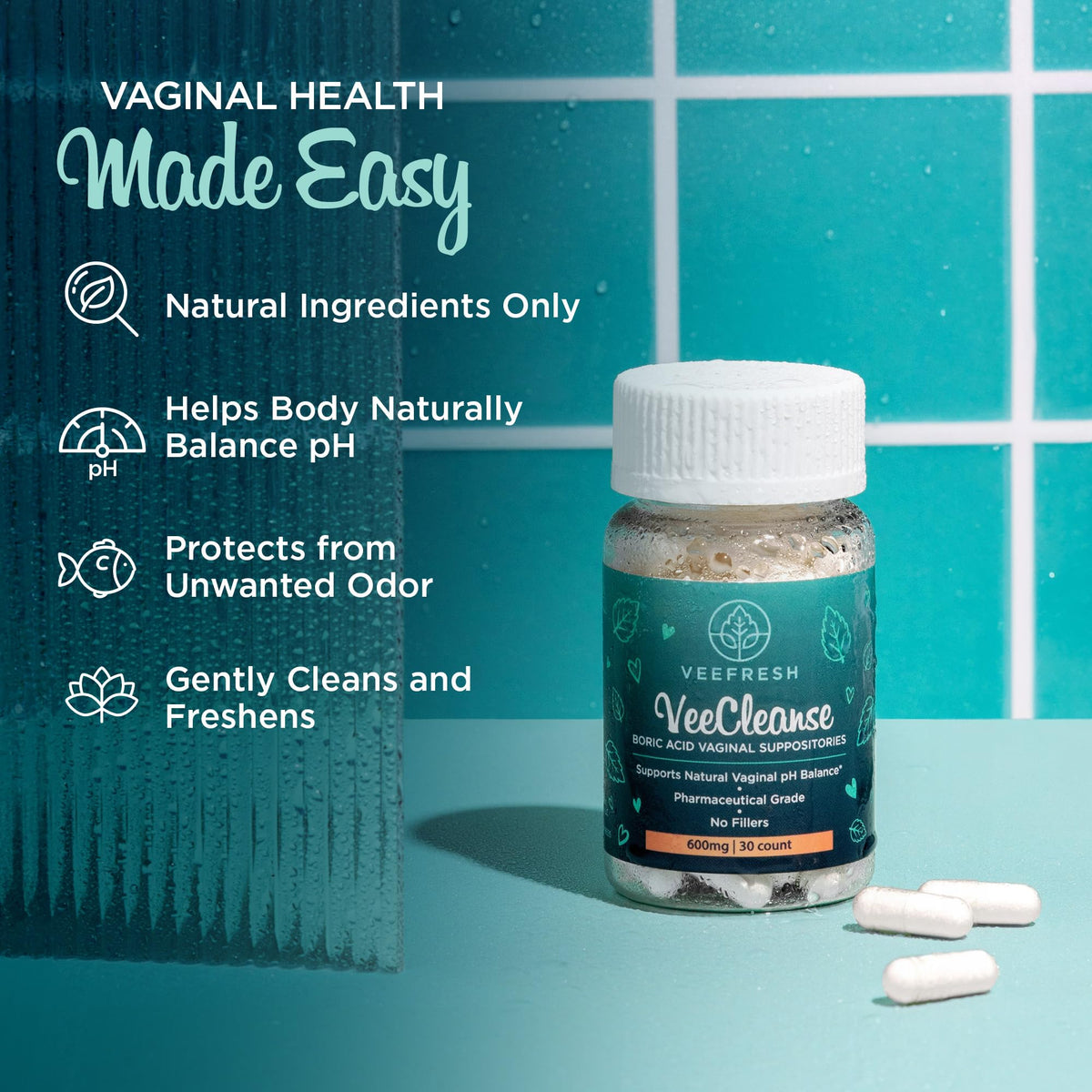 VeeFresh - VeeCleanse Boric Acid Vaginal Suppositories - Vaginal pH Balance Suppositories - Vaginal Odor Control - Feel Fresh, Feminine and Confident VeeFreshBuy Supplements Australia