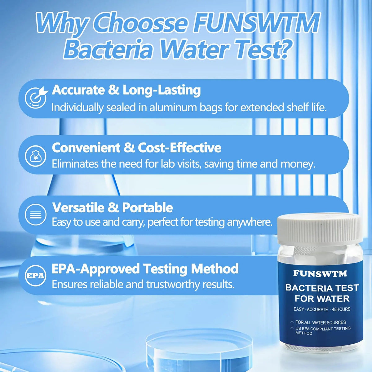 Coliform Bacteria Test Kit: 12-Pack Easy at-Home Well, Tap, Pool, Spring, Pond, Lake Drinking Water Quality Test FUNSWTMBuy Supplements Australia