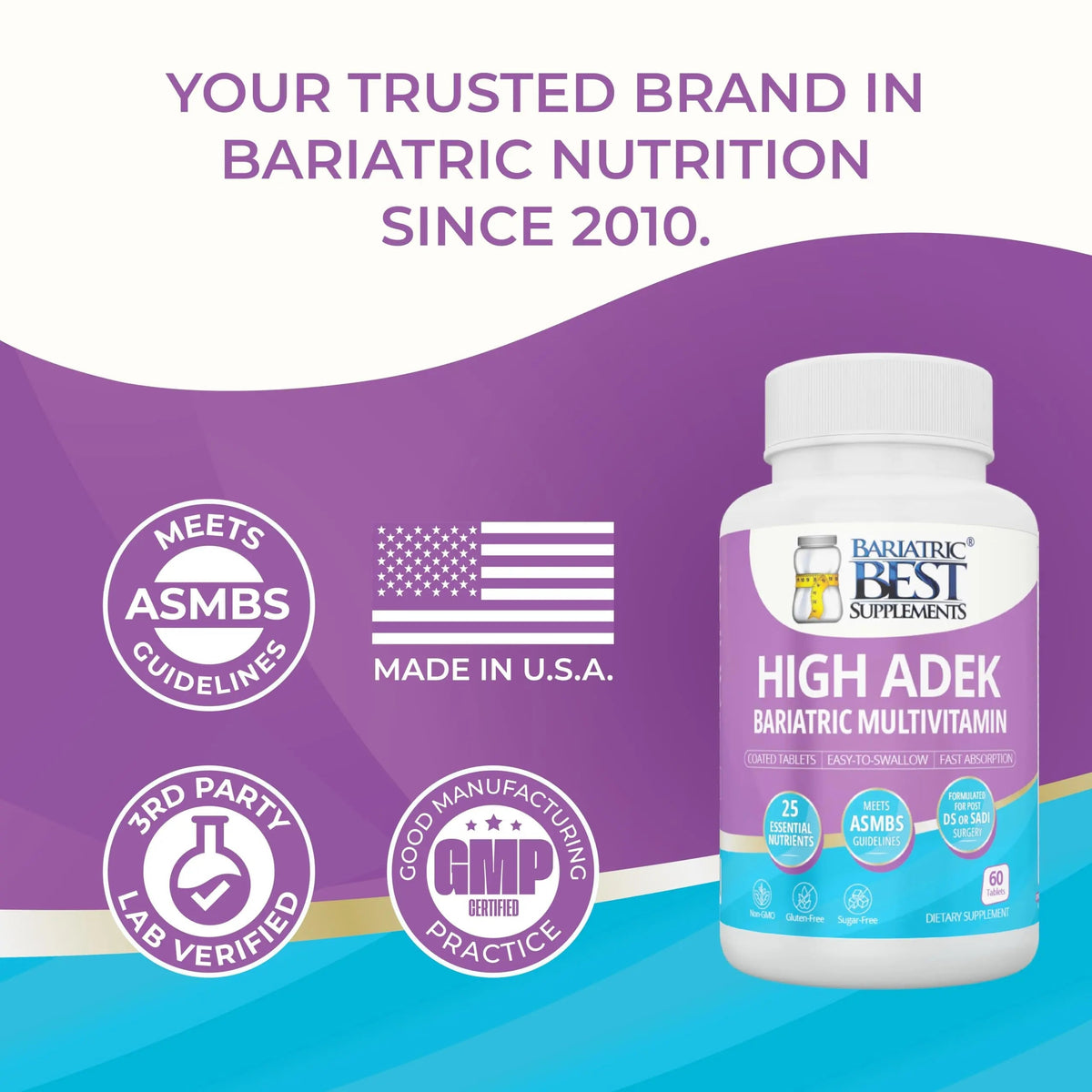 High A D E K Bariatric Multivitamin for Post DS/SADI Surgery, 25 Essential Nutrients for Post-Weight Loss Surgery, 60 Tablets Bariatric Best Supplements