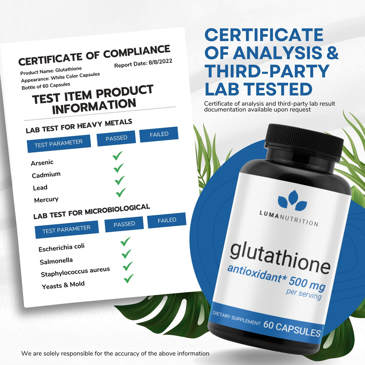 Premium Glutathione - Reduced Glutathione 500mg - Glutathione Supplement - L-Glutathione Luma NutritionBuy Supplements Australia