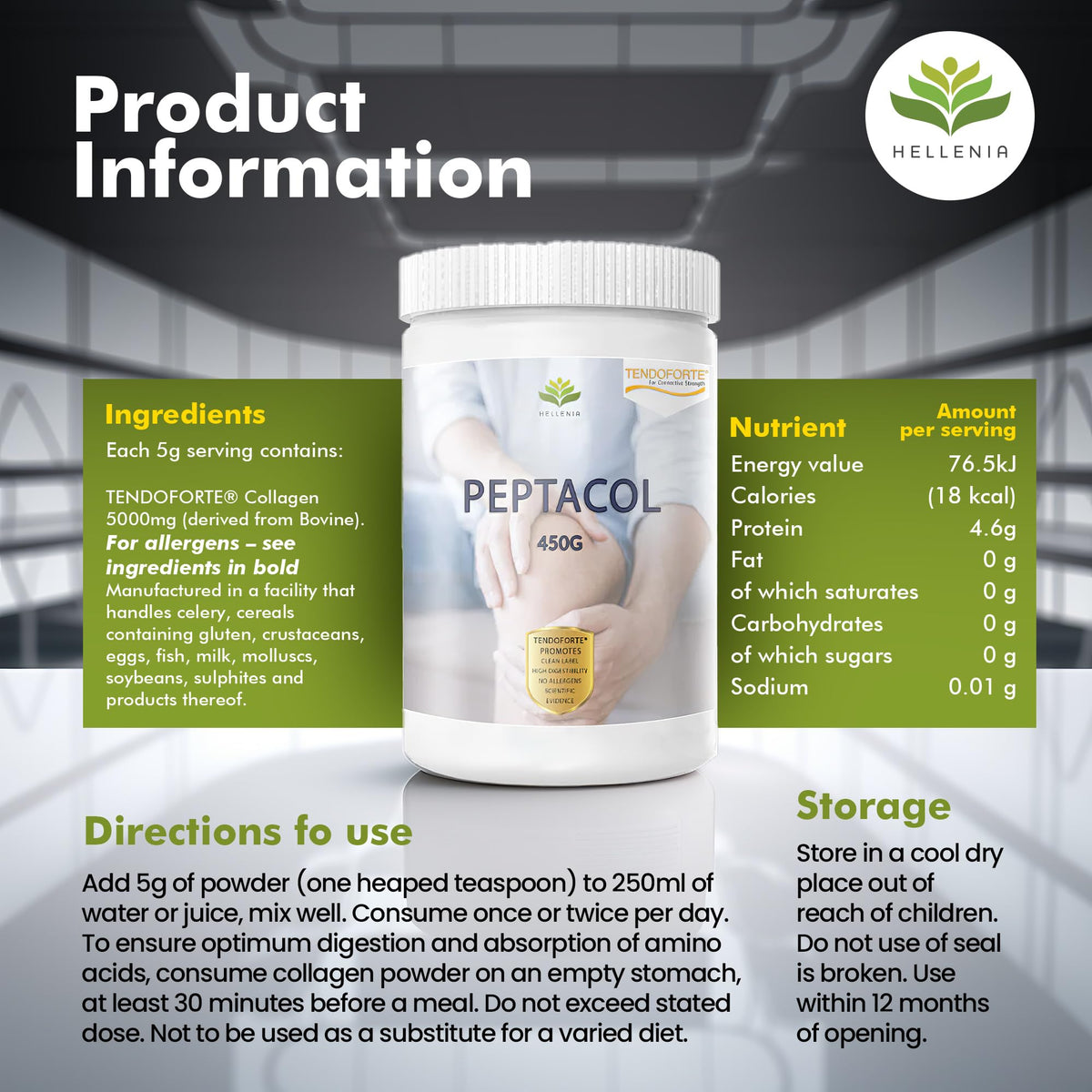PEPTACOL TENDOFORTE® Bioactive Collagen Peptides® - 450g HelleniaBuy Supplements Australia
