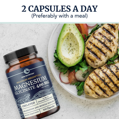 Magnesium Glycinate 400mg | High Absorption Formula for Sleep, Calm, Muscle Relaxation, Heart, Bone & Nerve Support for Women & Men | Chelated Magnesium Glycinate Supplement | 120 Ct (2 Month Supply) Nobi NutritionBuy Supplements Australia