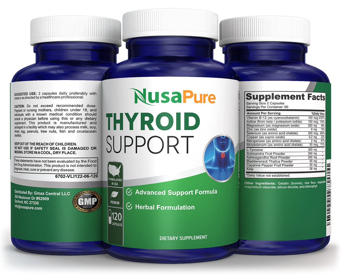 NusaPure Thyroid Support Supplement (Non-GMO) 120 caps, Ashwaganda, Iodine, Zinc, kelp, Vitamin B12, L-Tyrosine, Selenium, Copper NusaPureBuy Supplements Australia
