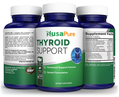NusaPure Thyroid Support Supplement (Non-GMO) 120 caps, Ashwaganda, Iodine, Zinc, kelp, Vitamin B12, L-Tyrosine, Selenium, Copper NusaPureBuy Supplements Australia
