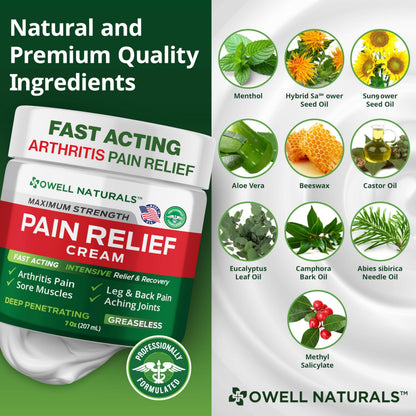 Owell Naturals Deep Penetrating Pain Relief Cream, Maximum Strength Formula for Joints & Muscles, Lower Back, Knees, Hands, Legs, Ankle – Fast Acting Comfort, 7 oz Owell NaturalsBuy Supplements Australia