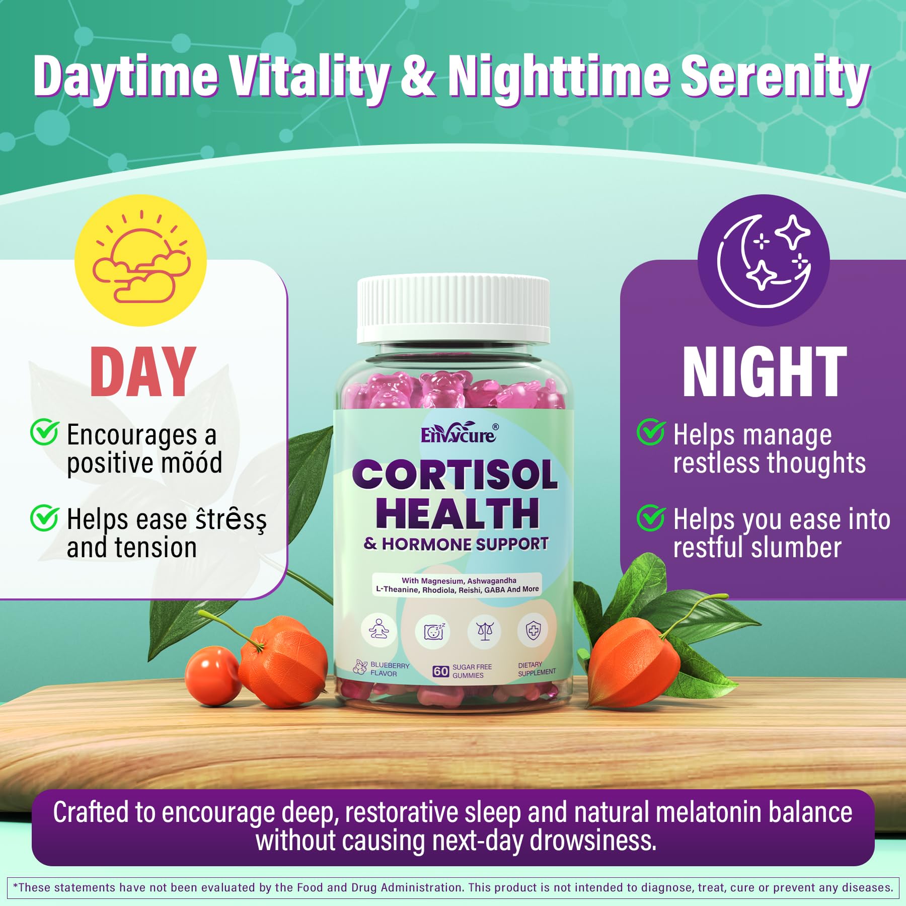 Cortisol Supplements for Women & Men, Cortisol Reducer Gummies w/ Magnesium, Ashwagandha, L-Theanine, Rhodiola, Reishi, 24 IN 1 Cortisol Detox Manager for Calm Mood, Focus & Relaxation,Vegan, 120 Cts EnvyCureBuy Supplements Australia