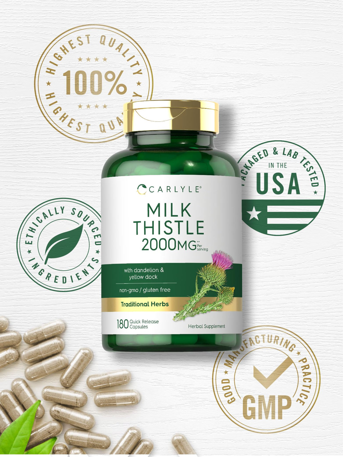 Carlyle Milk Thistle 2000mg | 180 Capsules | with Dandelion & Yellow Dock | Non-GMO CarlyleBuy Supplements Australia