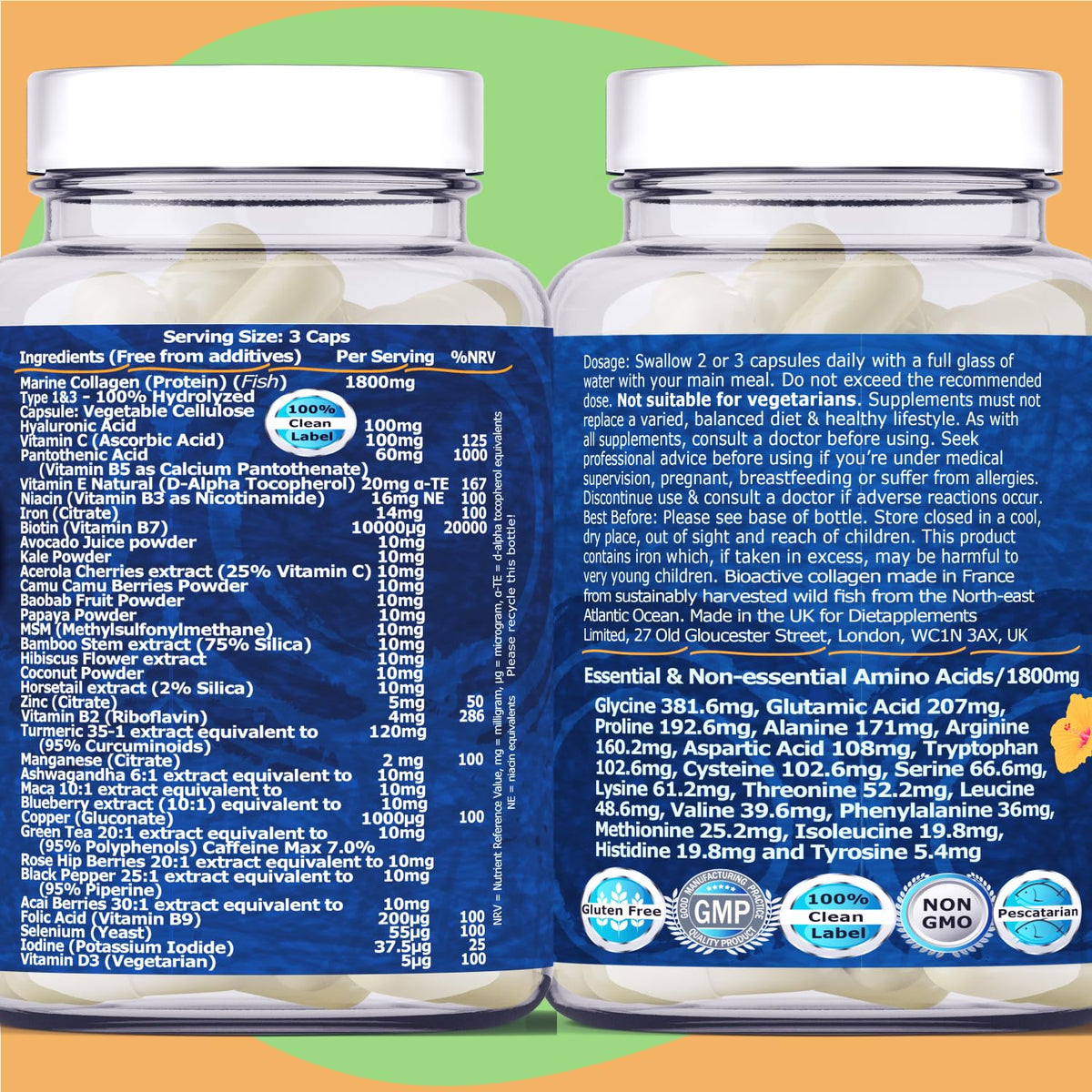 Marine Collagen Type1&3 1800mg, Biotin 10000mcg/serving, Hyaluronic Acid, Vitamins, Minerals, Botanicals DietapplementsBuy Supplements Australia
