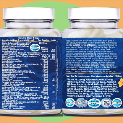 Marine Collagen Type1&3 1800mg, Biotin 10000mcg/serving, Hyaluronic Acid, Vitamins, Minerals, Botanicals DietapplementsBuy Supplements Australia