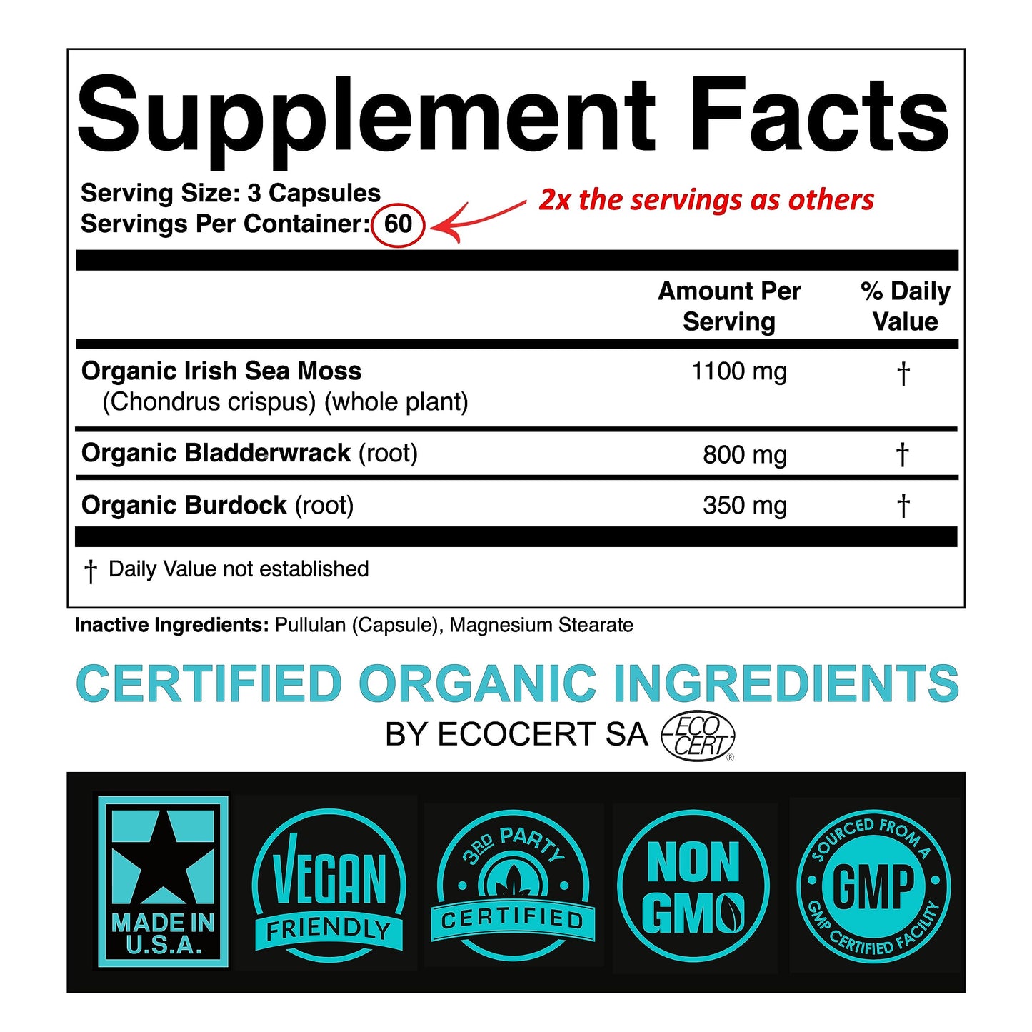 Certified Organic Sea Moss Capsules 2250mg Wildcrafted Irish Sea Moss Burdock Root SPARTISBuy Supplements Australia