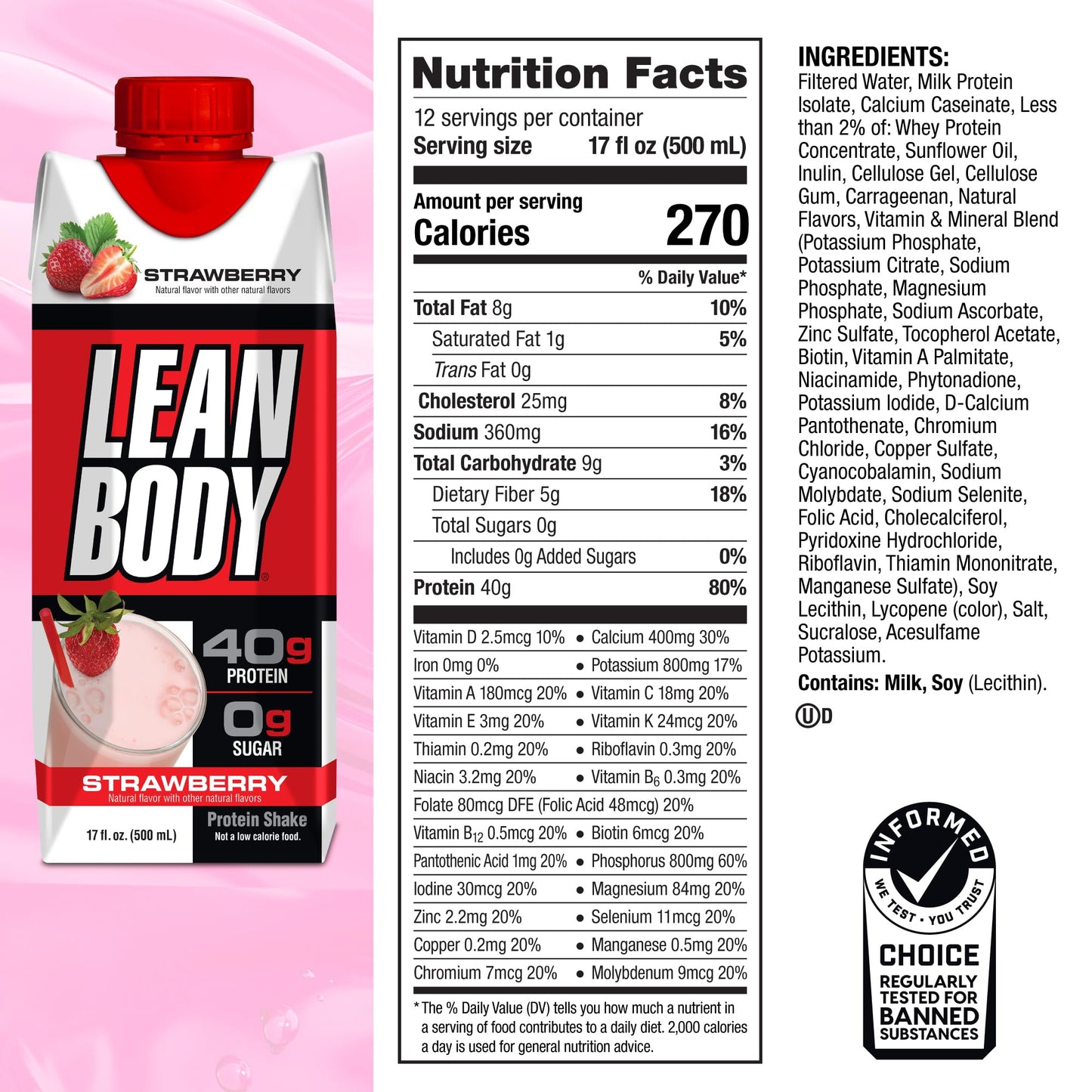 Labrada Lean Body Ready-to-Drink Strawberry Protein Shake, 40g Protein, Whey Blend LabradaBuy Supplements Australia