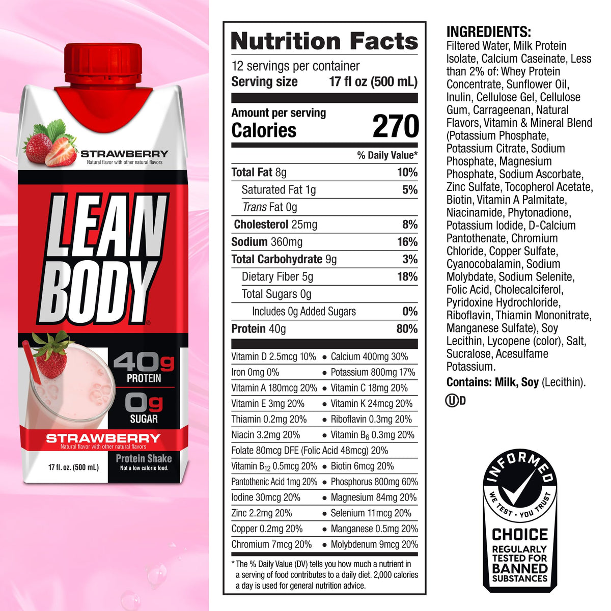 Labrada Lean Body Ready-to-Drink Strawberry Protein Shake, 40g Protein, Whey Blend LabradaBuy Supplements Australia