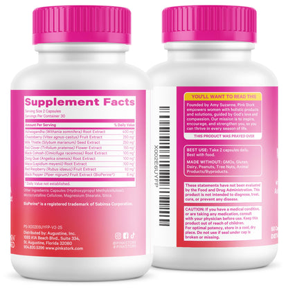 Pink Stork Menopause Support for Women - Hot Flash, Mood, Sleep, Weight, Cortisol & Hormonal Balance - Vegan, Estrogen-Free Perimenopause Relief - Ashwagandha, Maca - 60 Capsules Pink StorkBuy Supplements Australia