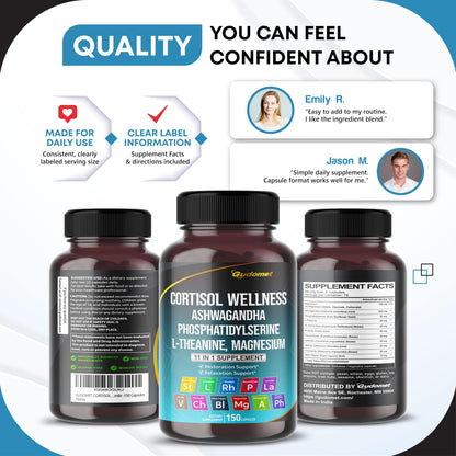 GUDOMET CORTISOL Wellness Magnesium Ashwagandha L-Theanine Phosphatidylserine Rhodiola Rosea Passionflower Lavender Chamomile -150 Capsules GUDOMETBuy Supplements Australia