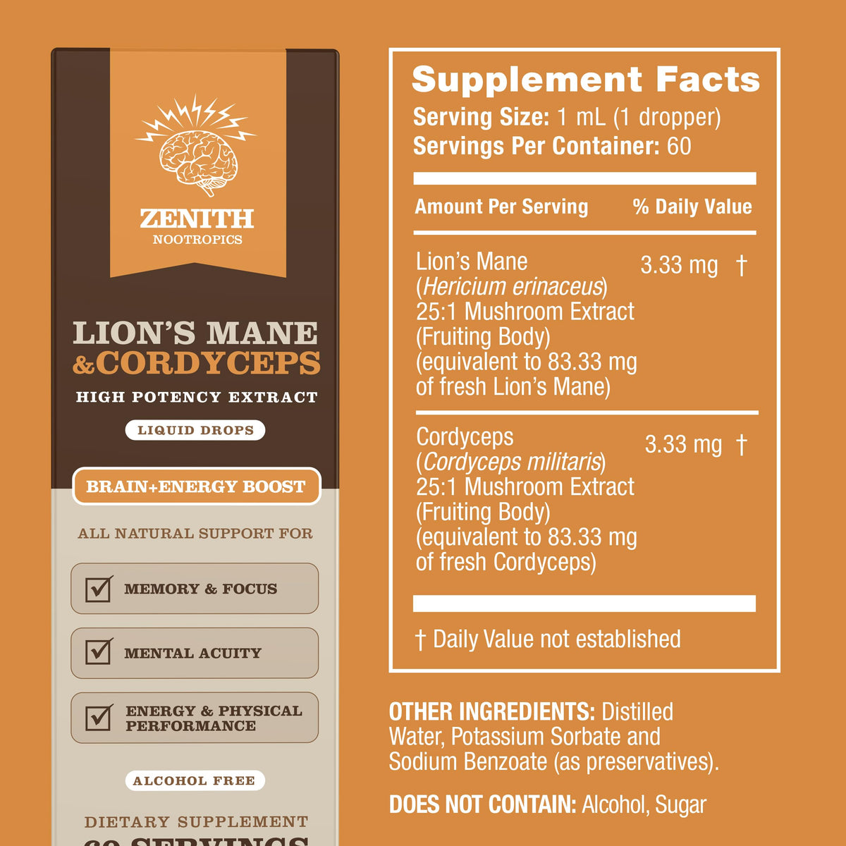 Zenith Nootropics Lion’s Mane & Cordyceps Supplement – Brain & Energy Support – Focus, Memory, Clarity, Immunity – Vegan, Alcohol-Free Tincture – Up-to 2-Month Supply, 2 fl oz Zenith NootropicsBuy Supplements Australia