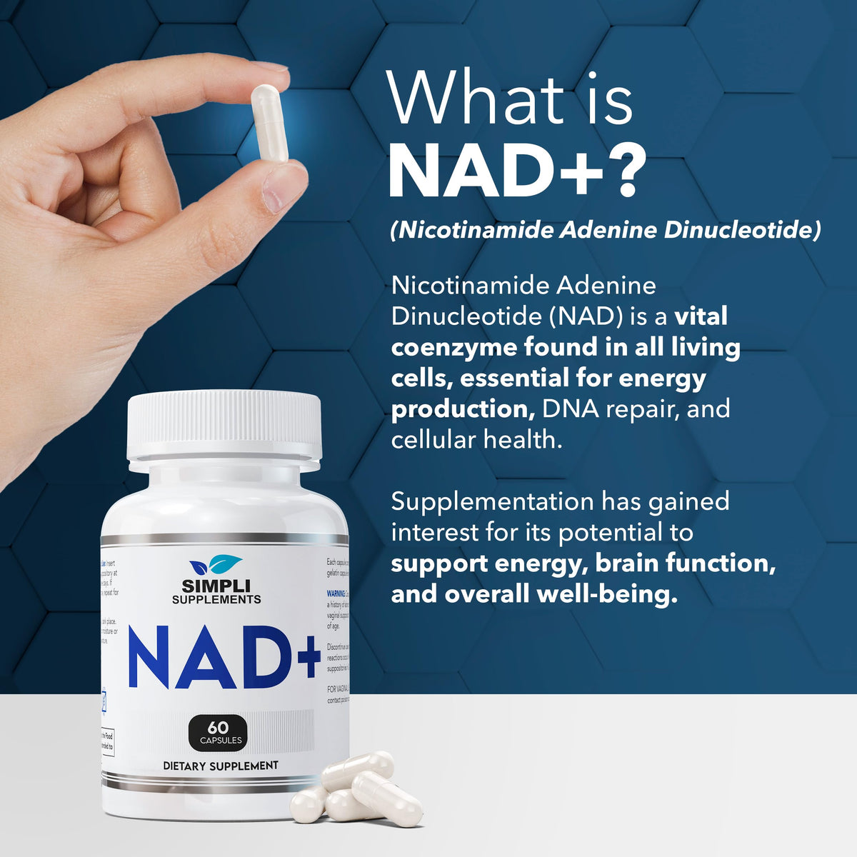 NAD Supplement for Anti-Aging and Cell Regeneration | NAD Booster 500mg Per Serving | NMN Supplement Alternative | Similar to Nicotinamide Riboside | 60 Capsules (30 Day Supply) Simpli SupplementsBuy Supplements Australia
