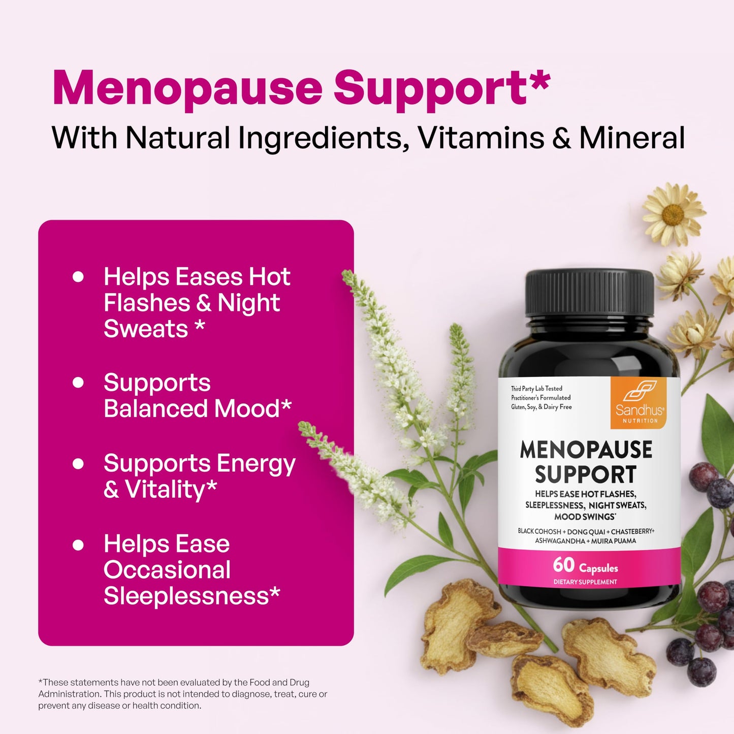 Complete Menopause Support Supplement For Women | With Ashwagandha, Black Cohosh, Dong Quai & Muira Puama | Helps Easing Hot Flashes, Night Sweats, Mood Swings, Hormone Balance & Harmony | 60 Capsules Sandhu'sBuy Supplements Australia