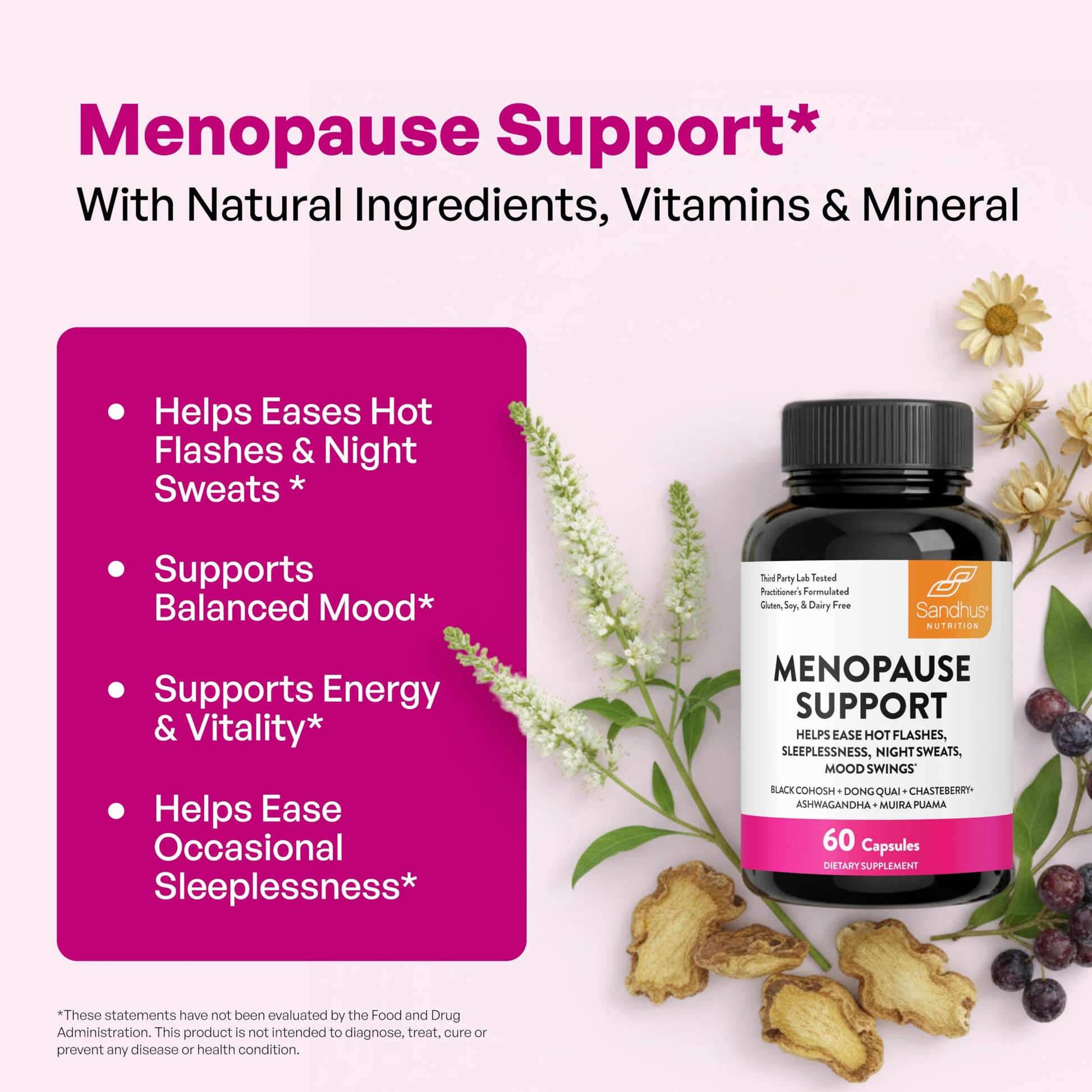 Complete Menopause Support Supplement For Women | With Ashwagandha, Black Cohosh, Dong Quai & Muira Puama | Helps Easing Hot Flashes, Night Sweats, Mood Swings, Hormone Balance & Harmony | 60 Capsules Sandhu'sBuy Supplements Australia