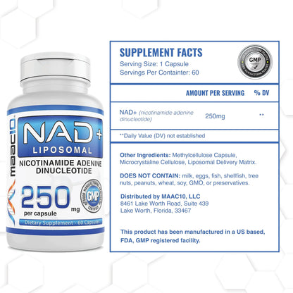 MAAC10 Liposomal NAD Supplement 500mg Serving (2x250mg Capsules) Actual Nicotinamide Adenine Dinucleotide MAAC10Buy Supplements Australia