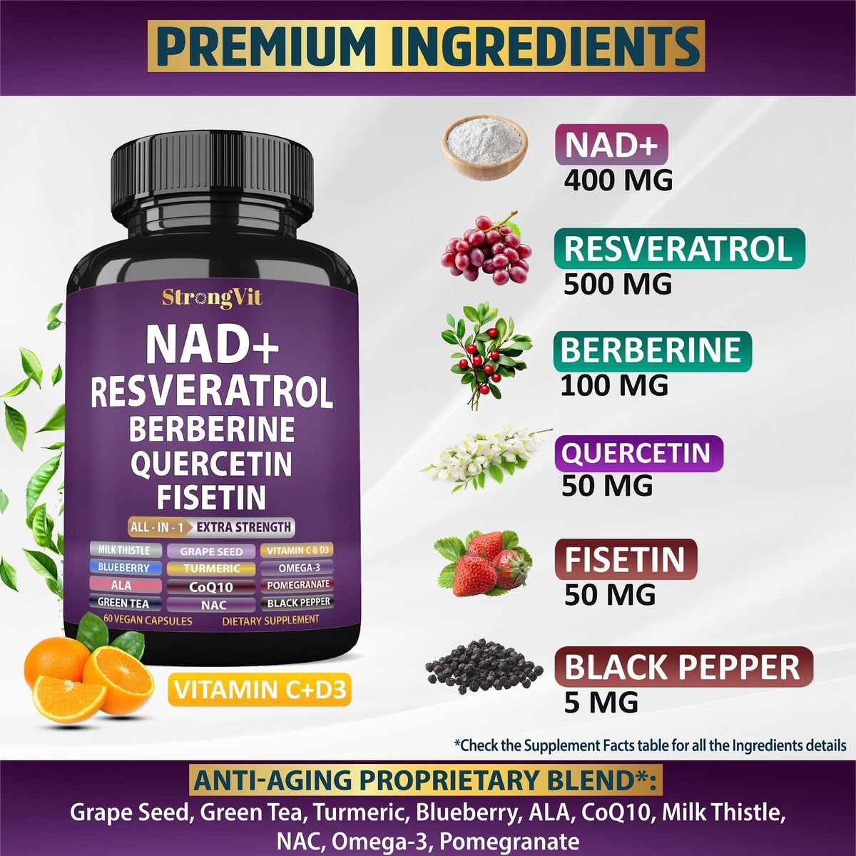 NAD Resveratrol Supplement with Berberine, Quercetin, CoQ10. Anti-Aging Formula for Women & Men. Liposomal NAD Plus, NAD+ Booster, Pure Organic Vitamin, USA StrongVitBuy Supplements Australia