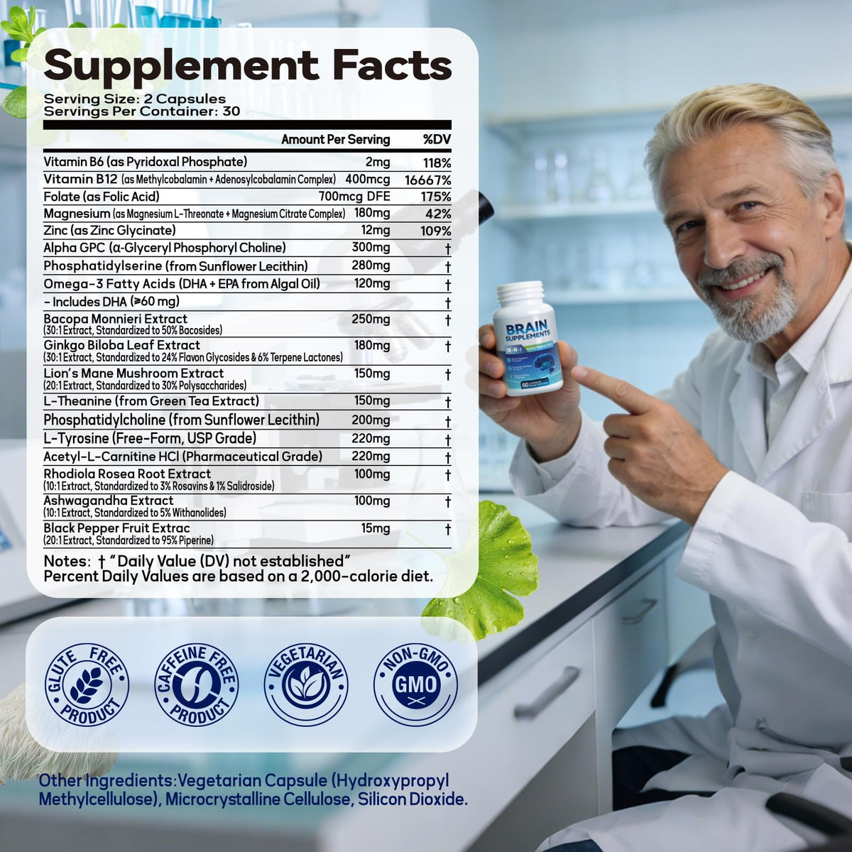 18-in-1 Brain Supplement for Memory and Focus – Nootropic Capsules with Alpha GPC, Bacopa, Ginkgo Biloba, Lion's Mane, Vitamin B6 & B12 | Cognitive Health, Mental Clarity | Vegan, Non-GMO FenolutraBuy Supplements Australia