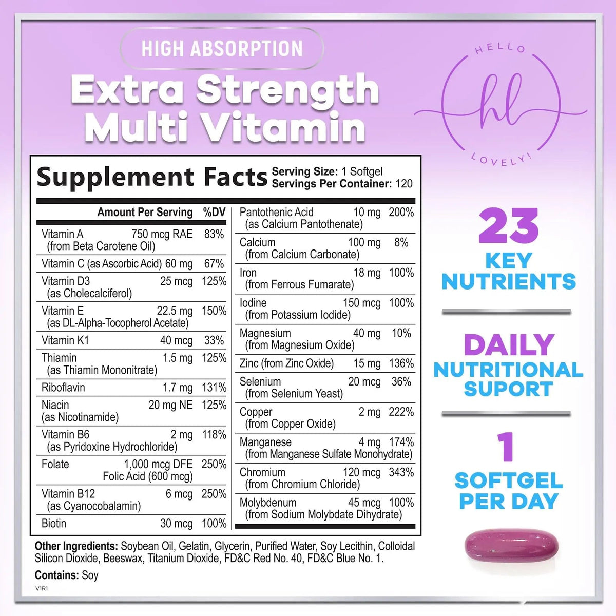 Multivitamin For Women - Complete Daily Woman's Multivitamins with Biotin, Calcium, Folic Acid, Iron, Zinc, Vitamin A, C, D, E & B Vitamins Hello Lovely!Buy Supplements Australia