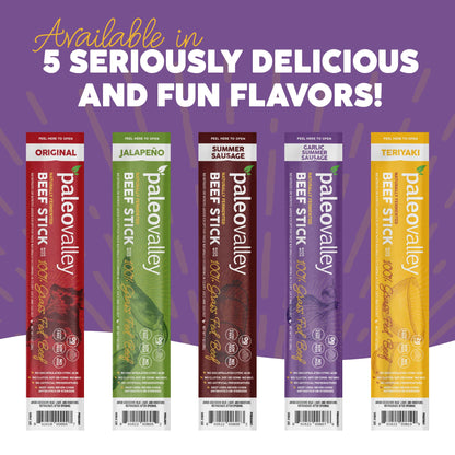 Paleovalley 100% Grass Fed Garlic Summer Sausage Beef Sticks - Delicious Gluten Free Beef Snack - High Protein Keto Friendly PaleovalleyBuy Supplements Australia