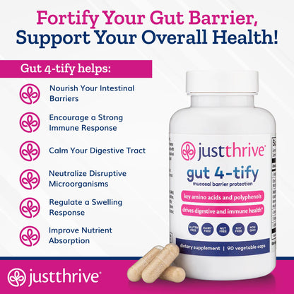 Just Thrive Gut 4-tify - Gut Health Supplements for Women and Men - Anti Bloat, 90 Vegetable Capsules Just ThriveBuy Supplements Australia