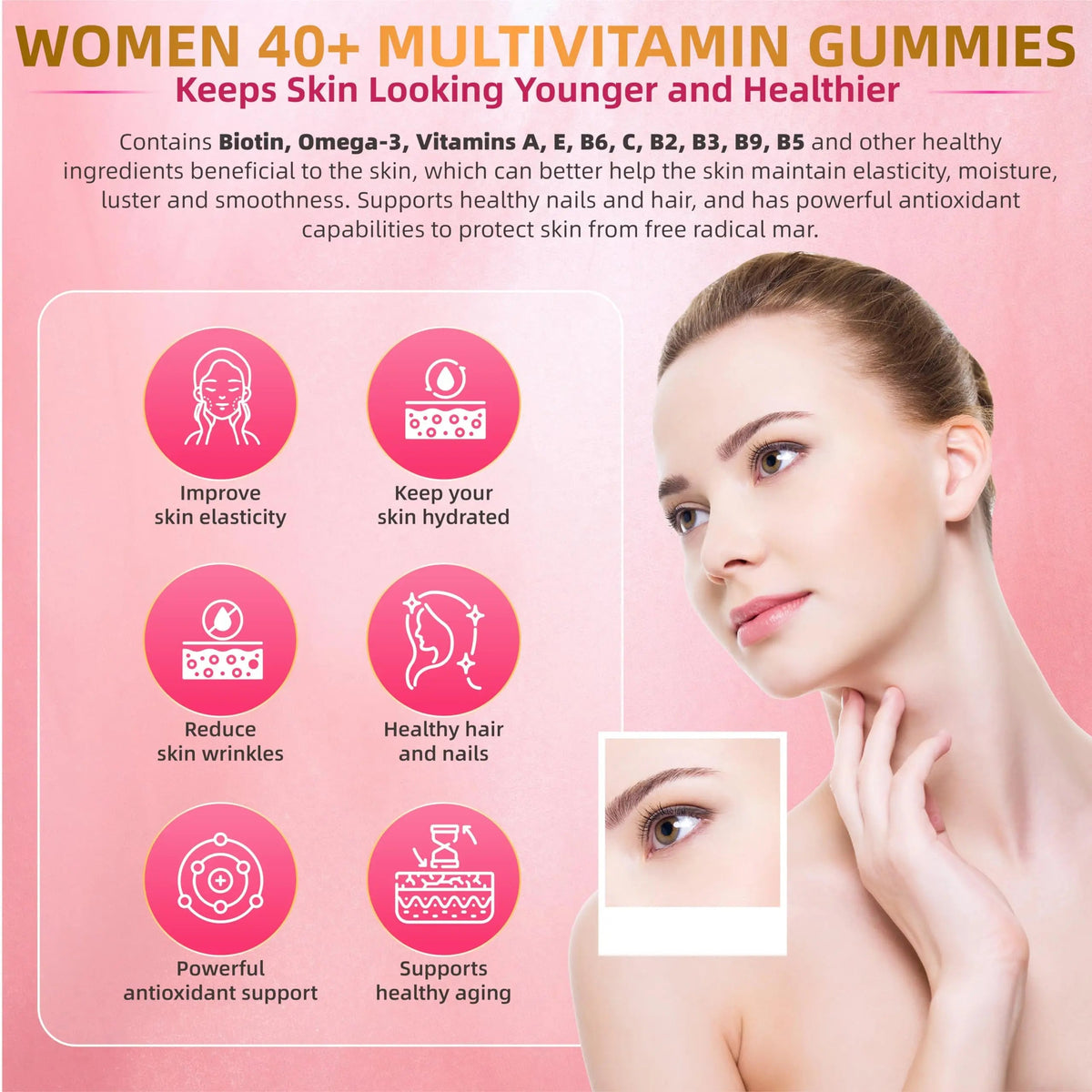 Lerinettia Multivitamin for Women Gummies for 40+ with Omega-3, Niacinamide, B-Complex, Lutein, Iron, Choline, Phosphatidylserine, Vitamin D3 Lerinettia