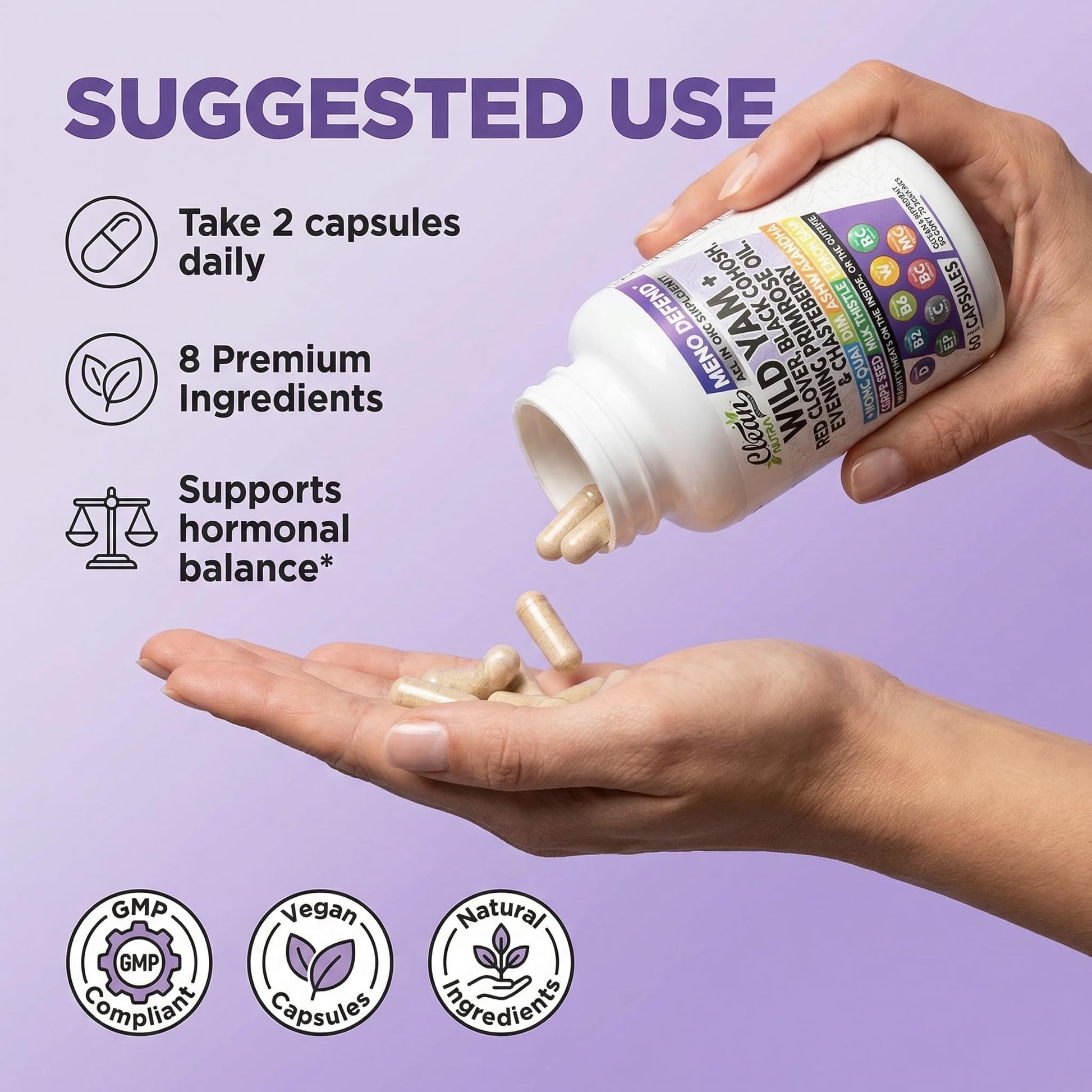 Clean Nutra Wild Yam Root Capsules with Red Clover Black Cohosh Evening Primrose Oil Chasteberry Dong Quai DIM Ashwagandha Grape Seed Extract Milk Thistle Lemon Balm Clean Nutraceuticals canada supplements