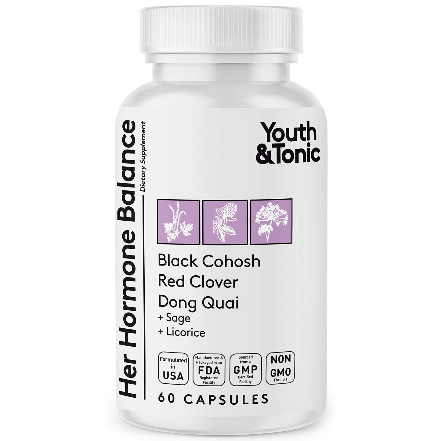 Youth & Tonic Her Hormone Balance – Menopause Supplement for Women, Perimenopause Support, Non-Hormonal Herbal Formula with Black Cohosh for Hot Flashes & Night Sweats, 60 Capsules Youth & TonicBuy Supplements Australia
