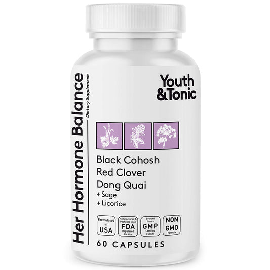 Youth & Tonic Her Hormone Balance – Menopause Supplement for Women, Perimenopause Support, Non-Hormonal Herbal Formula with Black Cohosh for Hot Flashes & Night Sweats, 60 Capsules Youth & TonicBuy Supplements Australia