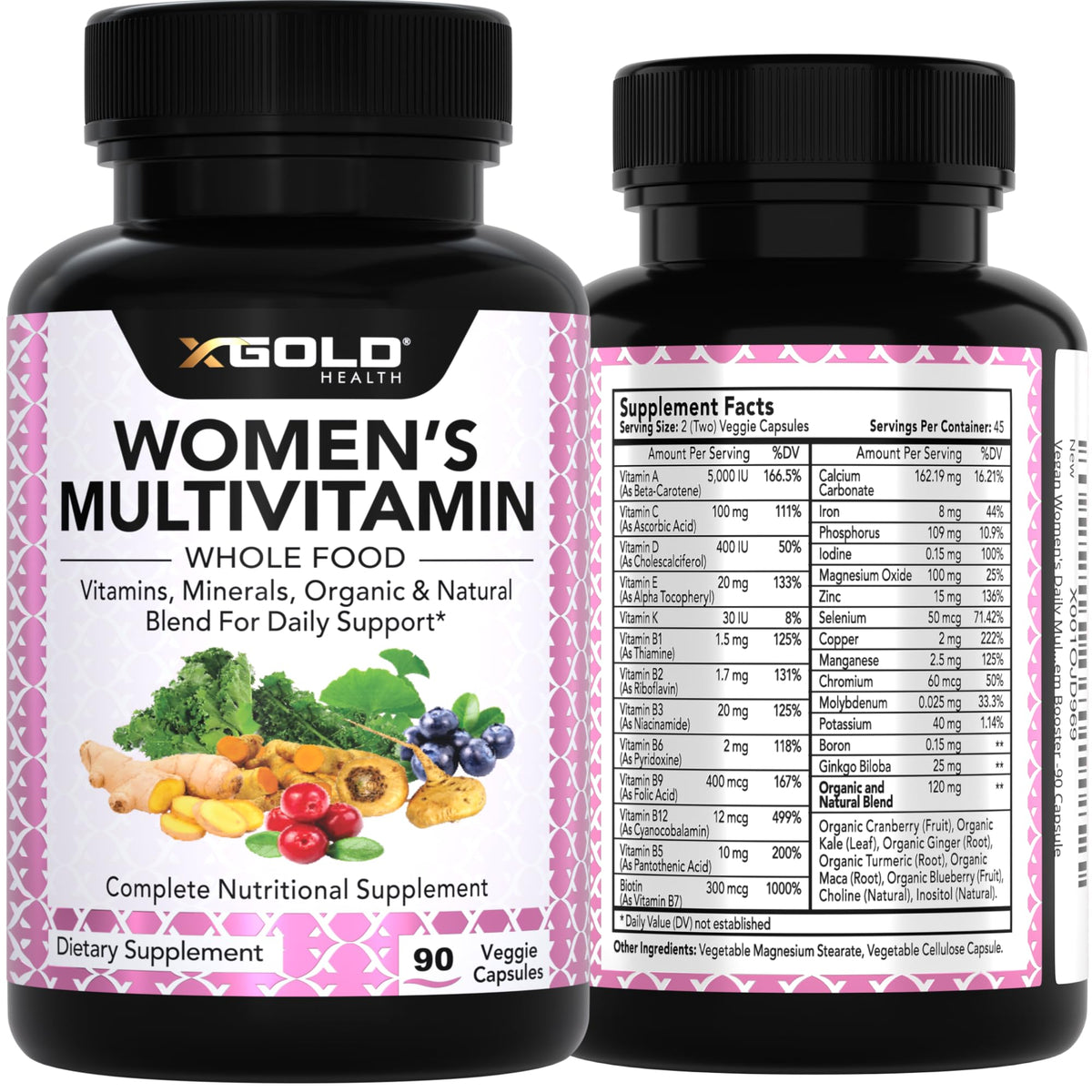 Vegan Women's Daily Multivitamin 50 Plus with Organic WholeFood Based Natural Ingredients, Ginger, Maca, Multi-Vitamin B Complex & More X Gold HealthBuy Supplements Australia