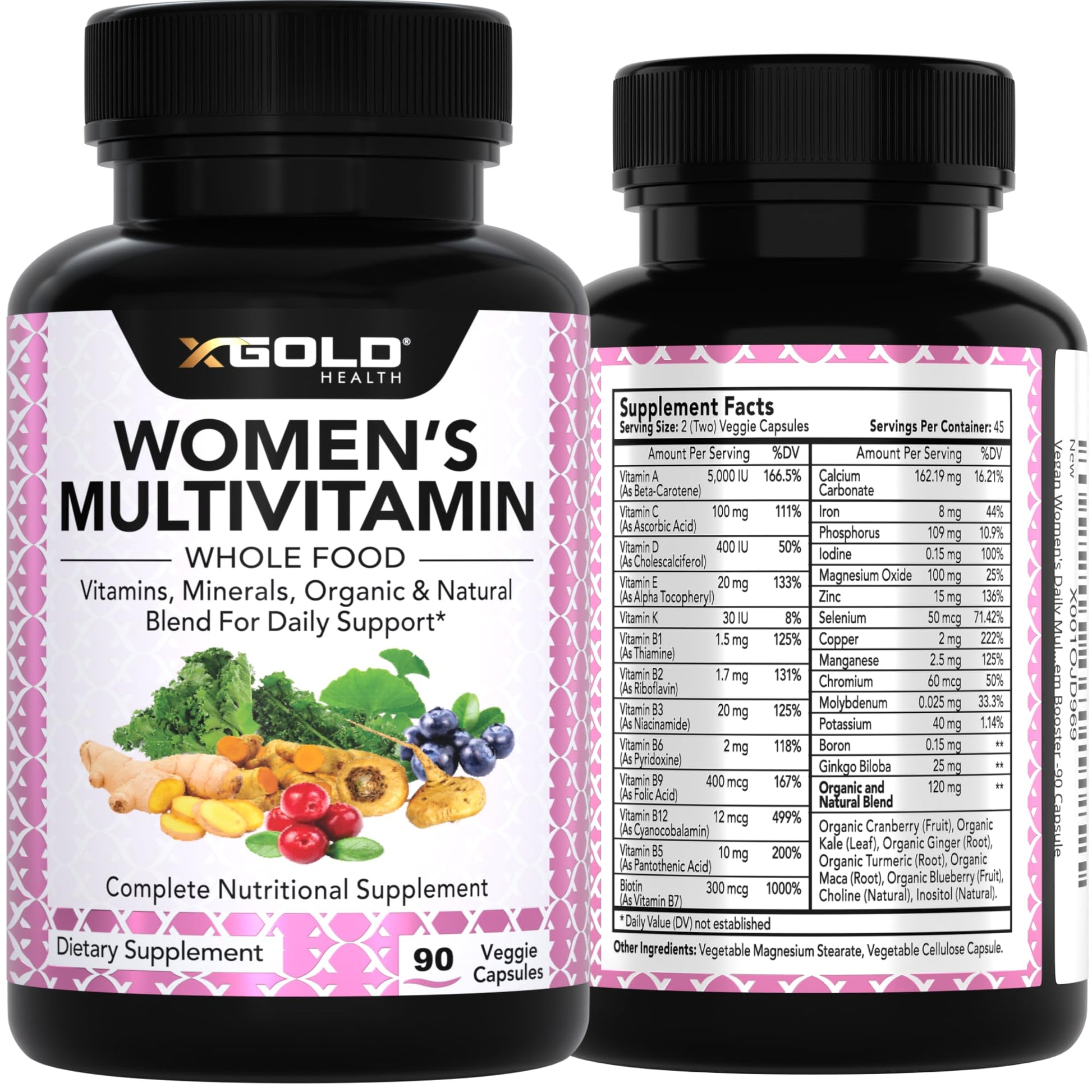 Vegan Women's Daily Multivitamin 50 Plus with Organic WholeFood Based Natural Ingredients, Ginger, Maca, Multi-Vitamin B Complex & More X Gold HealthBuy Supplements Australia