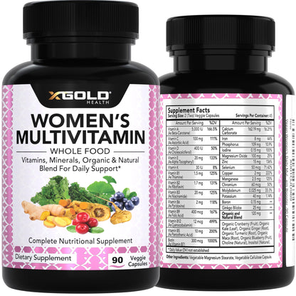 Vegan Women's Daily Multivitamin 50 Plus with Organic WholeFood Based Natural Ingredients, Ginger, Maca, Multi-Vitamin B Complex & More X Gold HealthBuy Supplements Australia