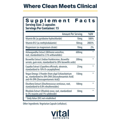 Vital Nutrients Cortisol Balance - Vegan Stress Relief Supplement - Cortisol Manager Supports Energy & Stress Levels - Ashwagandha & Magnesium for Relaxation - Gluten, Dairy, Soy Free - 30 Capsules Vital NutrientsBuy Supplements Australia