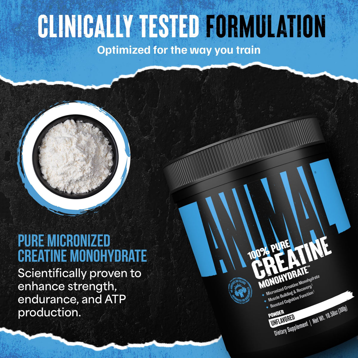 Animal Creatine Monohydrate Powder – Micronized Creatine for Women and Men, Supports Muscle Growth, Strength, Endurance, Recovery and ATP Production, Gym & Workout Supplements - Unflavored, 300g AnimalBuy Supplements Australia