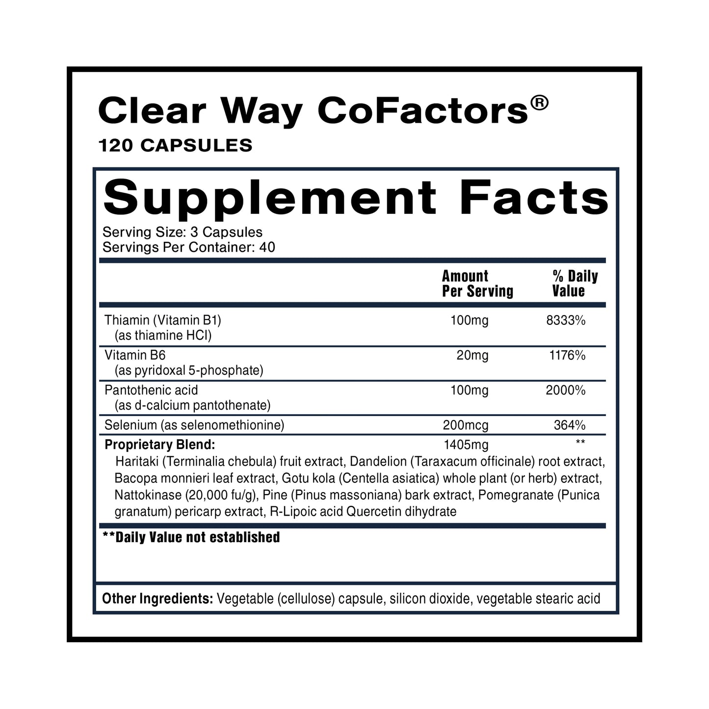 Quicksilver Scientific Clear Way Cofactors - Body Detox Cleanse Support with Vitamin B1, Dandelion Extract, Quercetin & Nattokinase Enzyme - Antioxidant Cleanse to Support Gut Health (120 Capsules) Quicksilver ScientificBuy Supplements Australia
