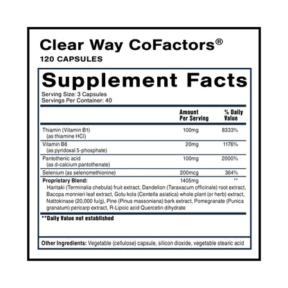 Quicksilver Scientific Clear Way Cofactors - Body Detox Cleanse Support with Vitamin B1, Dandelion Extract, Quercetin & Nattokinase Enzyme - Antioxidant Cleanse to Support Gut Health (120 Capsules) Quicksilver ScientificBuy Supplements Australia