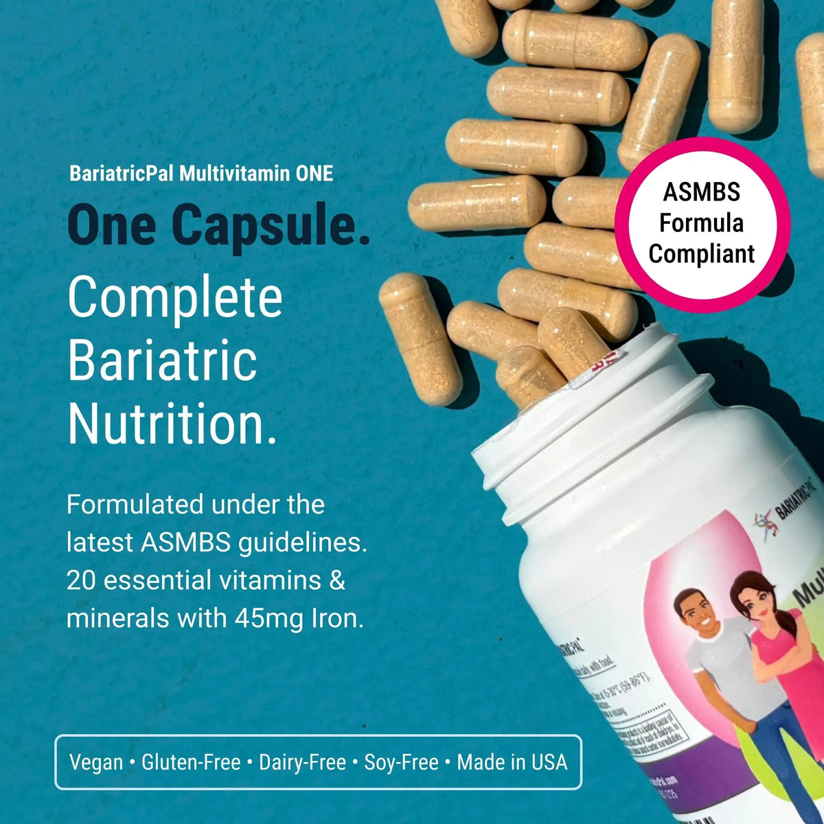 BariatricPal Multivitamin ONE 1 per Day! Bariatric Multivitamin Capsule with 45 mg of Iron | Easy to Swallow Capsule | BariatricPalBuy Supplements Australia
