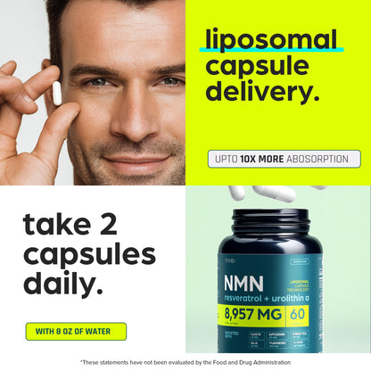 NMN Supplement 8957mg with Real NAD+ Not Just a Booster | Urolithin A, Resveratrol, CoQ10, Alpha Lipoic Acid, Green Tea Extract | Cellular Longevity & Energy Support for Men & Women ThinbiBuy Supplements Australia