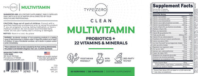 Type Zero Multivitamin Capsules (120 Capsules) (1300 mg) - with Probiotics + 22 Vitamins and Minerals, GMO-Free Type ZeroBuy Supplements Australia