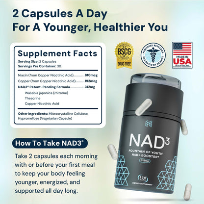 HPN NAD3 Clinical NAD+ Booster, Cellular Health & Natural Energy - NAD Supplement for Healthy Aging, Metabolic Support, NRF2 & Longevity, Nicotinamide Riboside & NMN Alternative, 120ct, 60-Day Supply HPNBuy Supplements Australia